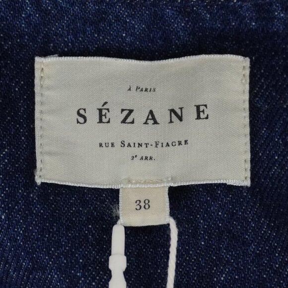 Sezane Mathilde Long-Sleeve Short Dress in Deep Blue Denim - US Size 6 - NWT - Picture 5 of 7